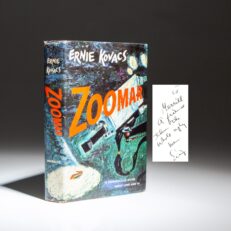 The first edition of Zoomar, a novel by Ernie Kovacs, inscribed by the author to the founder of TV Guide, Merrill Panitt.