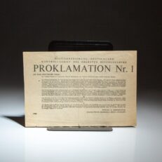 German language broadside of Proklamation Nr. 1, issued in 1945 by Supreme Allied Command, announcing that Allied forces had entered Germany. Eisenhower states that "...we came as conquerors, but not as oppressors."
