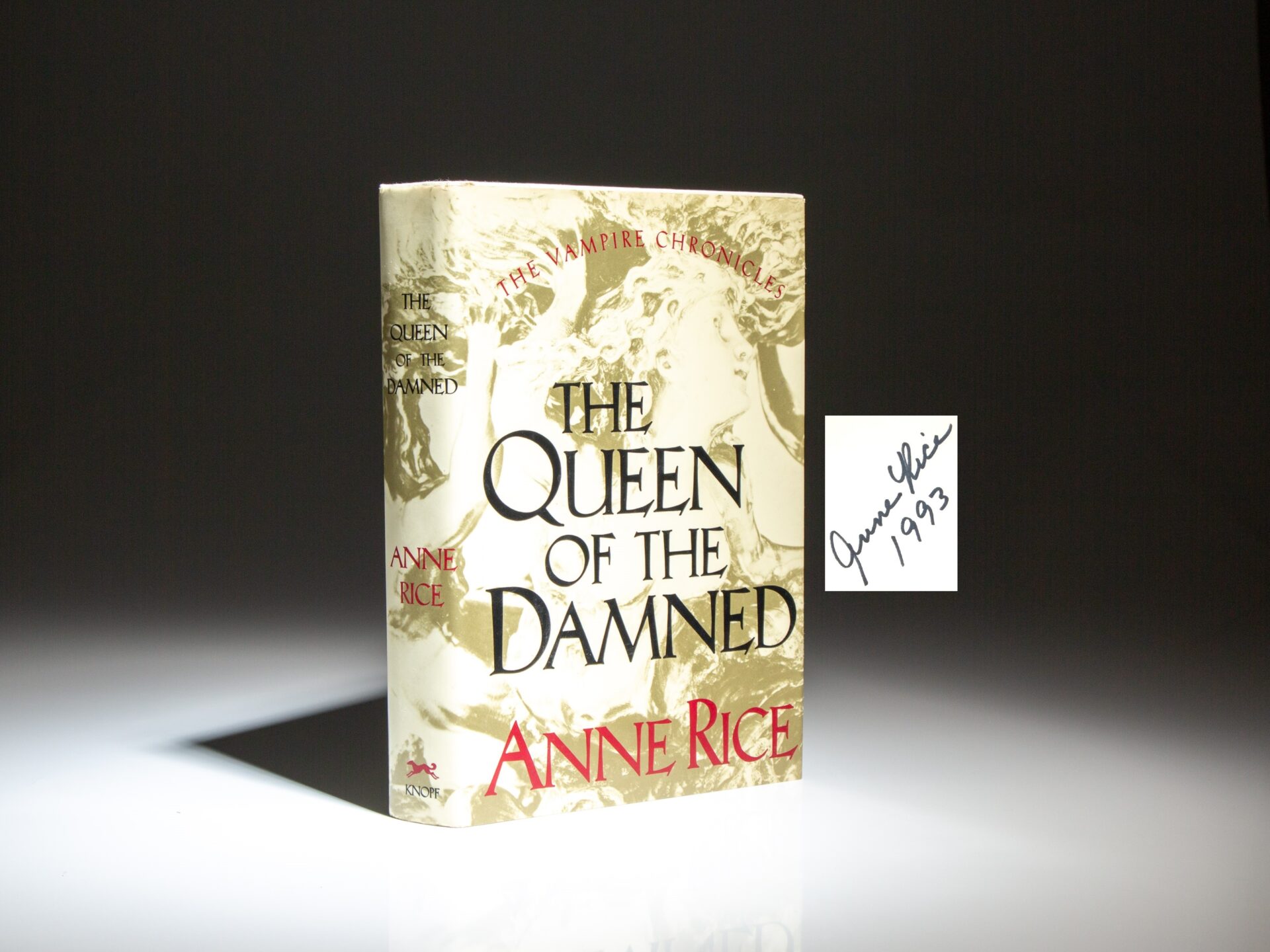 Signed first edition of The Queen of the Damned by Anne Rice, the third work in the Vampire Chronicles series.