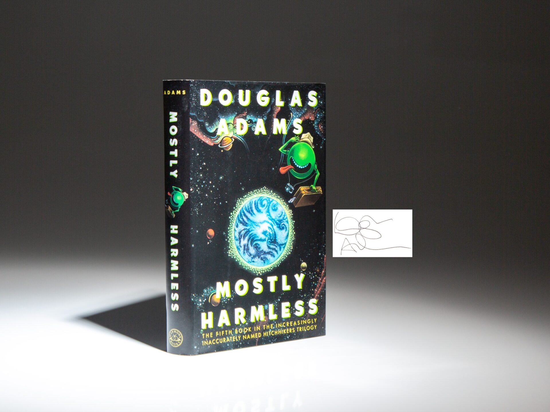 Signed first American edition of Mostly Harmless by Douglas Adams.