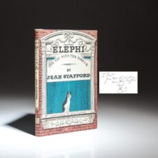 Signed first edition of Elephi: The Cat with the High IQ by Jean Stafford, with a hand-drawn cat illustration.