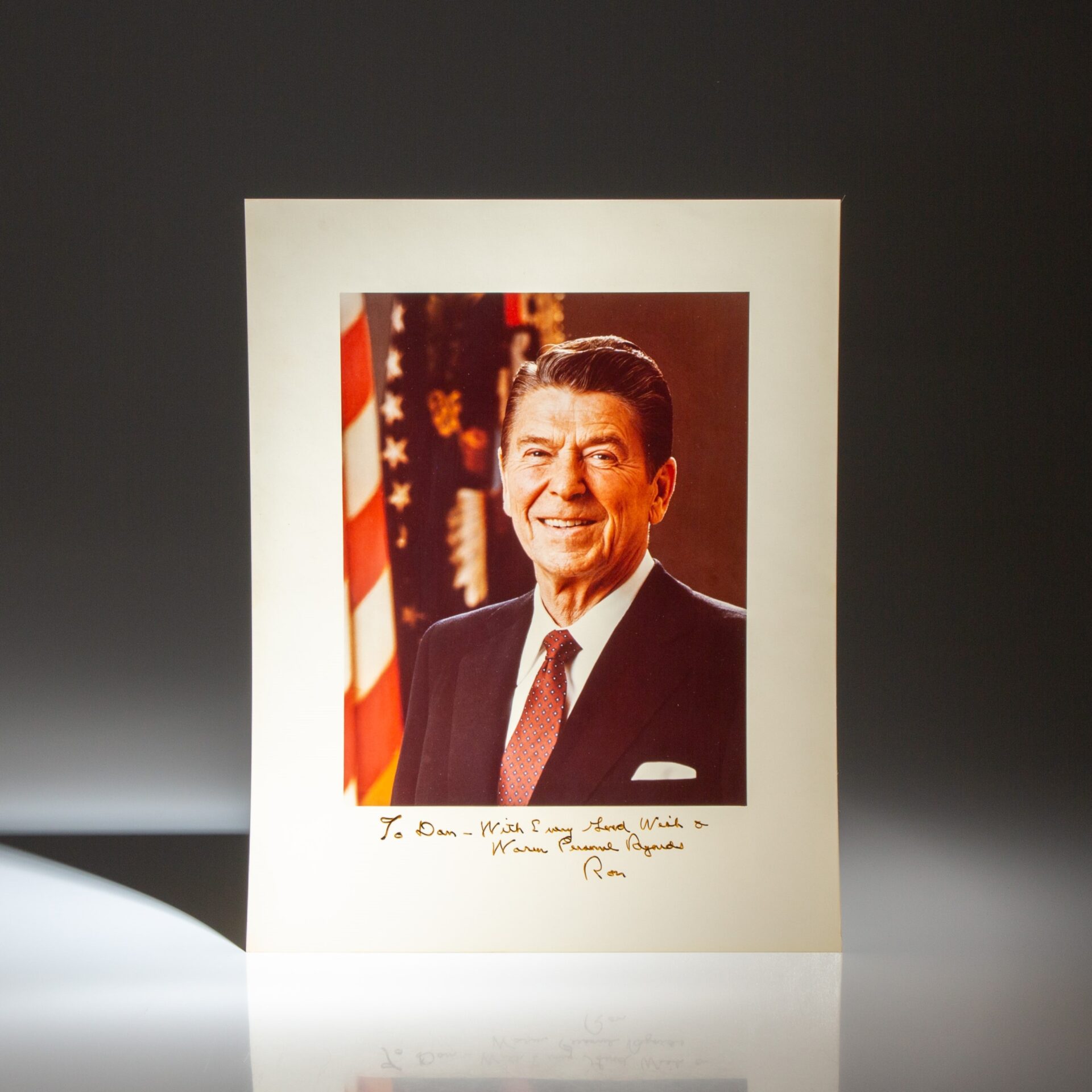 Photograph of President Ronald Reagan inscribed to Congressman Dan Rostenkowski, who chaired the House Ways and Means Committee.