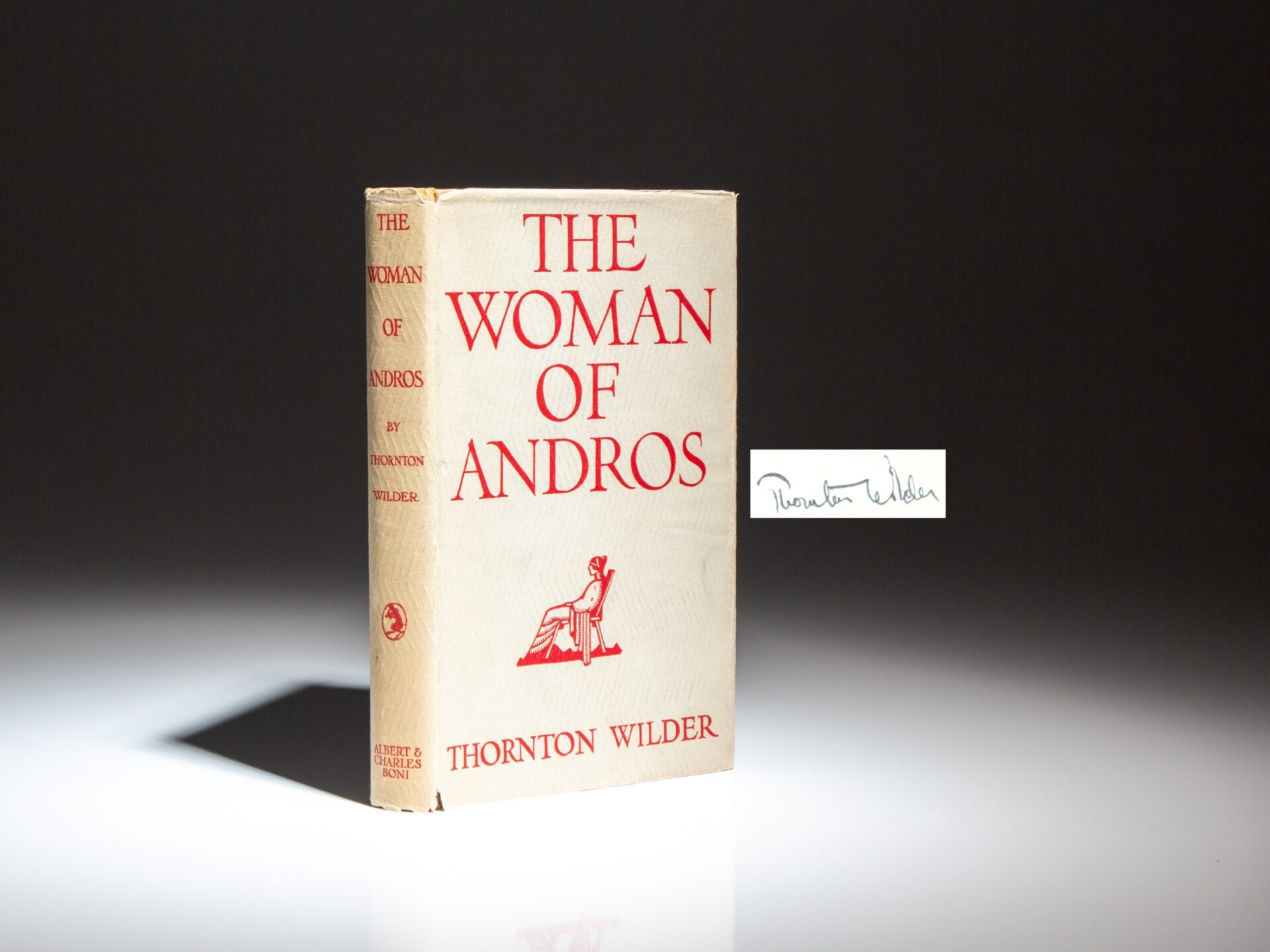 The first edition, first printing of The Woman of Andros, signed by Thornton Wilder in the month of publication.