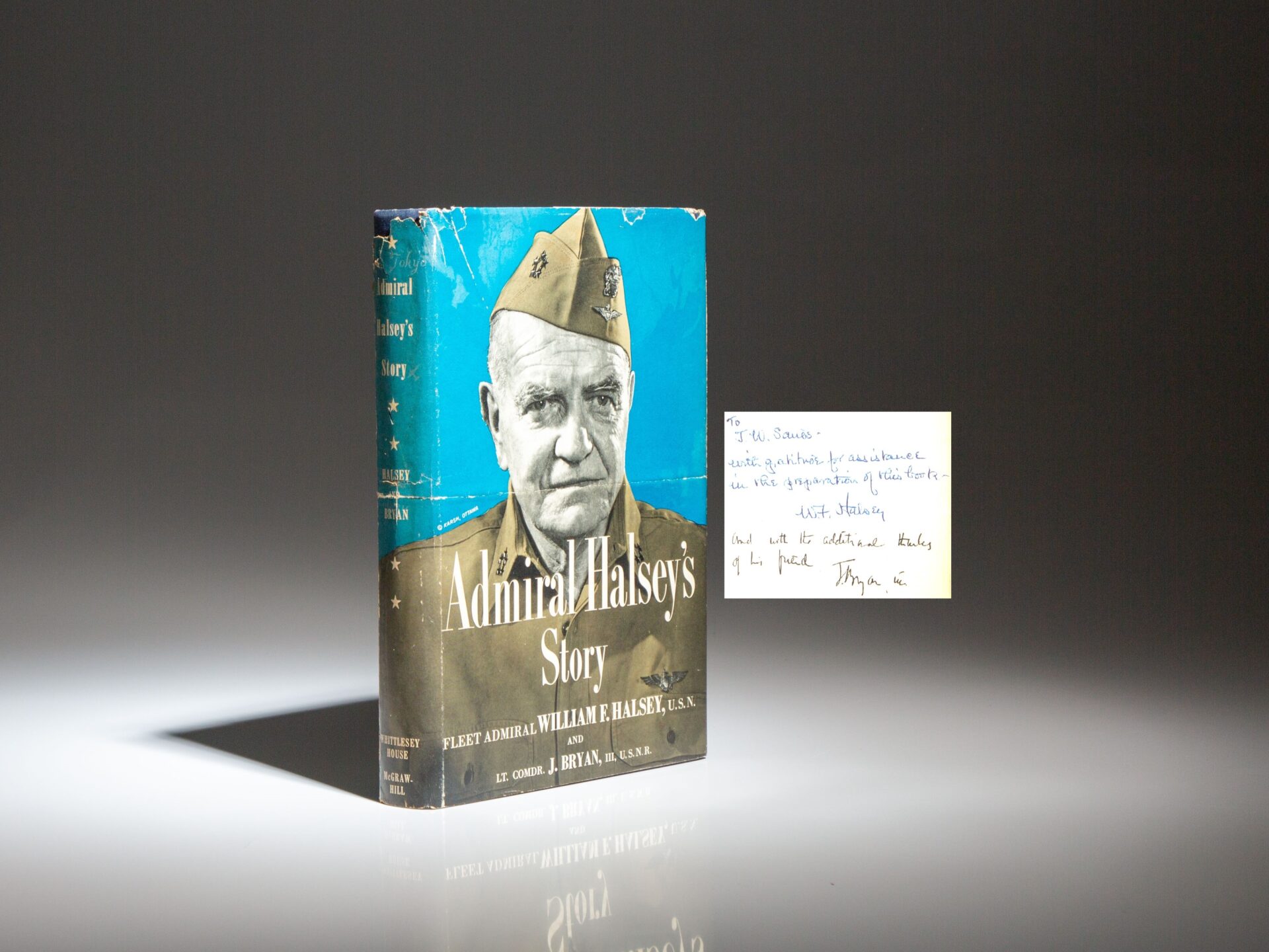 First edition of Admiral Halsey's Story, inscribed by Admiral W.F. "Bull" Halsey to Chief Yeoman James W. Sands, USN, who prepared the manuscript for this book.