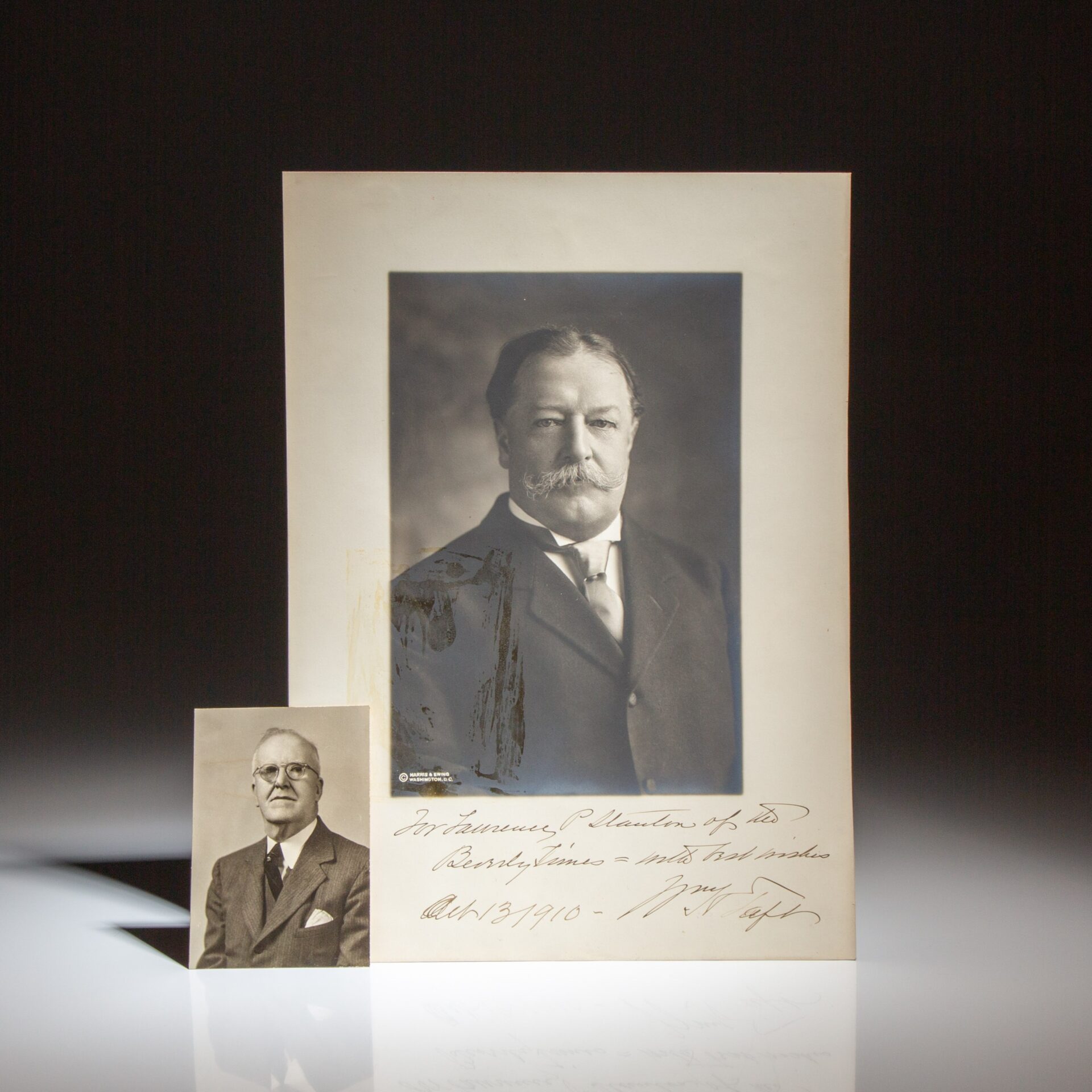 White House photograph of President William H. Taft, inscribed to his friend, journalist Lawrence P. Stanton.